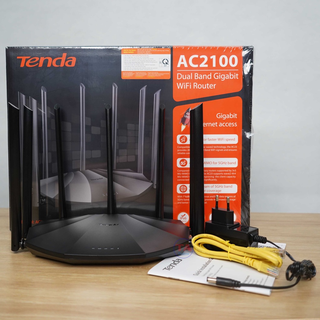 Bộ Phát Wifi Tenda AC23 - Hai Băng Tần - Tốc Độ 2100Mbps - 7 anten 6dbi Cho Khả Năng Phủ Sóng Mạnh Mẽ