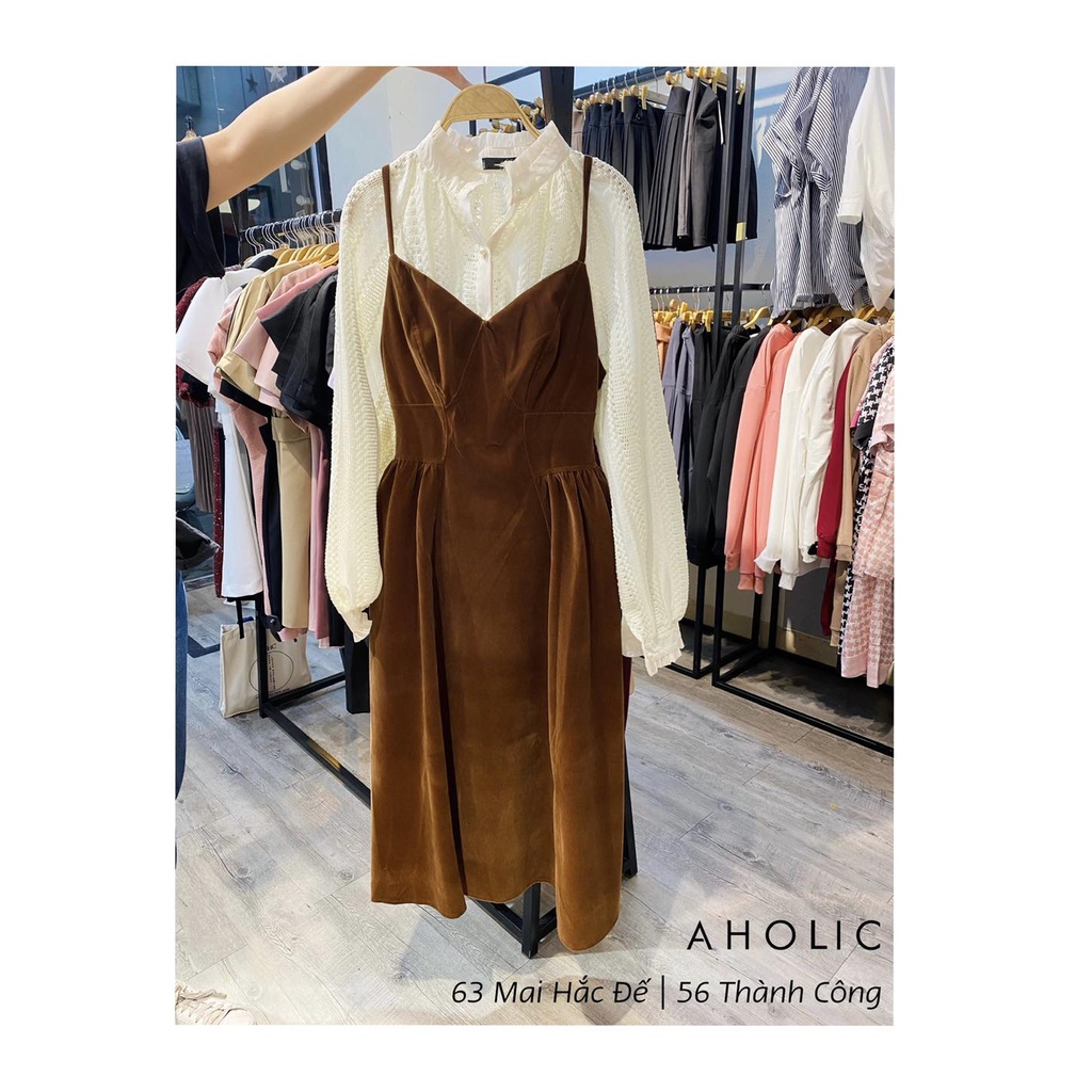 Đầm nhung midi 2 dây V2759 Aholic