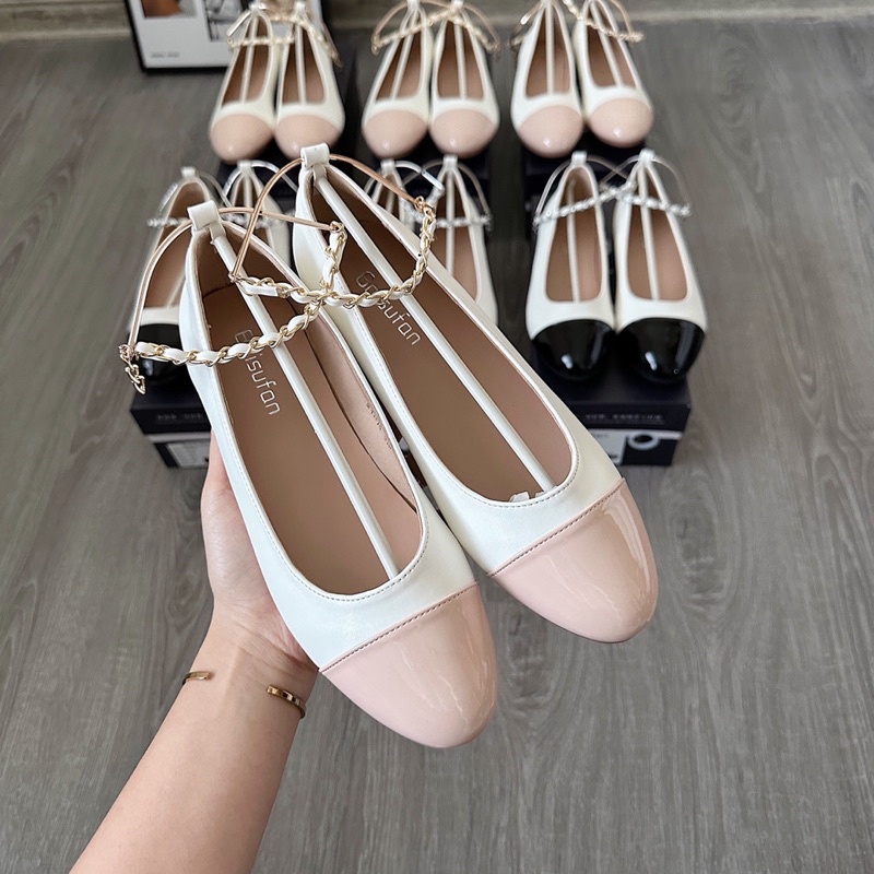 Giày búp bê xích phối mũi giày sẵn lùi 1 size  sẵn