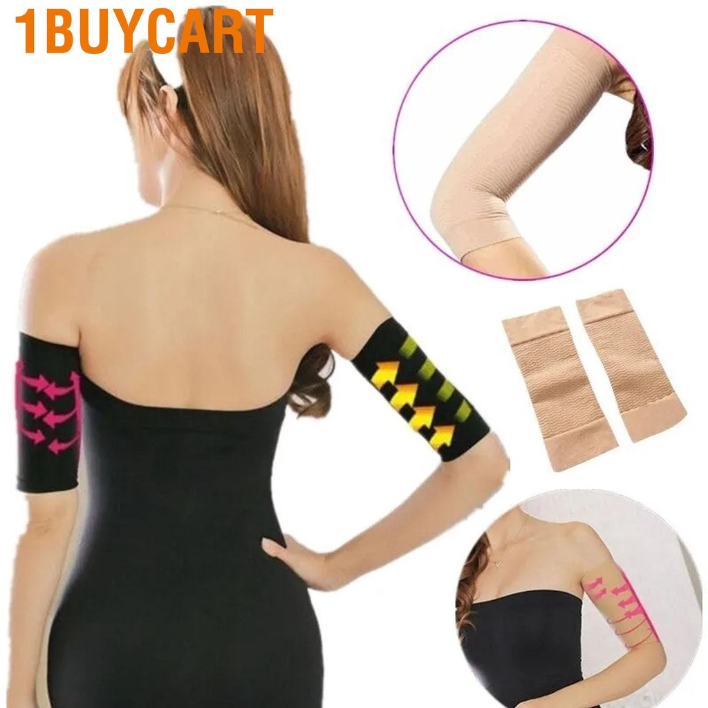 1buycart 1 Pair Slimming Arm Sleeves Soft Comfortable Breathable Elastic Nylon Large Size Compression Shapers