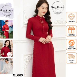 Áo dài vải lụa vân gỗ đính chữ Hỷ thời trang By MeeLy ML005