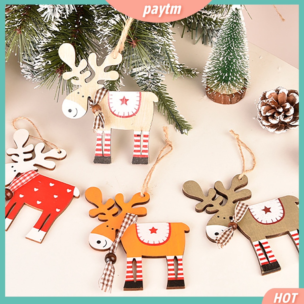 [PTM] Phụ Kiện Treo Trang Trí Cây Thông Giáng Sinh Bằng Gỗ Hình Tuần Lộc Nhiều Màu Dễ Thương