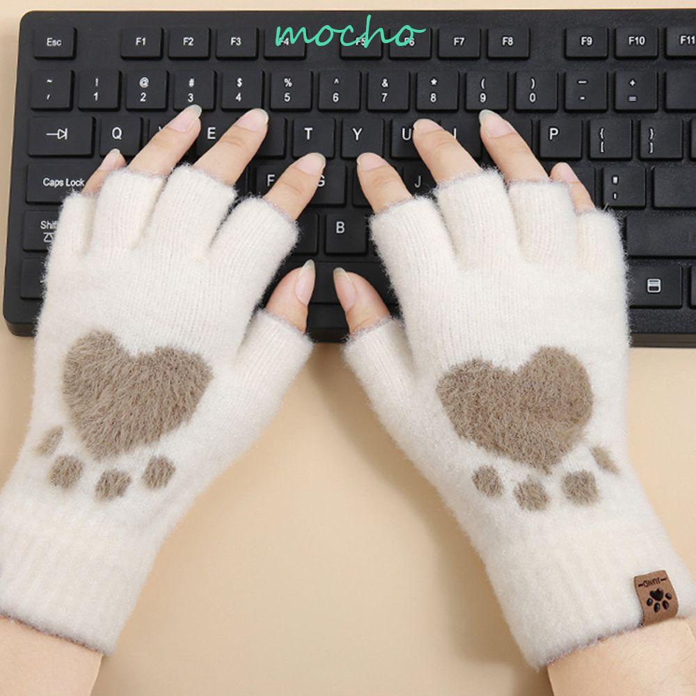 Găng Tay Hở Ngón Sợi Acrylic Dày Chống Gió Hình Trái Tim Thời Trang Thu Đông Cho Nữ