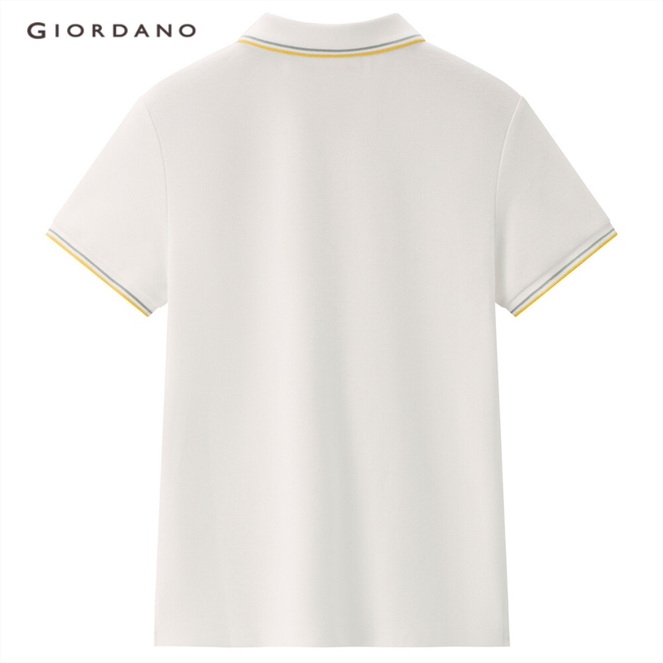 Áo polo GIORDANO 05313387 tay ngắn vải mát mùa hè nhanh khô thêu hoa cúc dáng ôm cho nữ