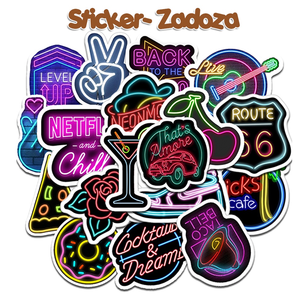 Sticker nhãn dán trang trí mũ bảo hiểm, đàn, guitar, ukulele, điện thoại laptop chủ đề Neon