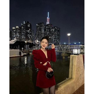 TBS dress nhung viền đá