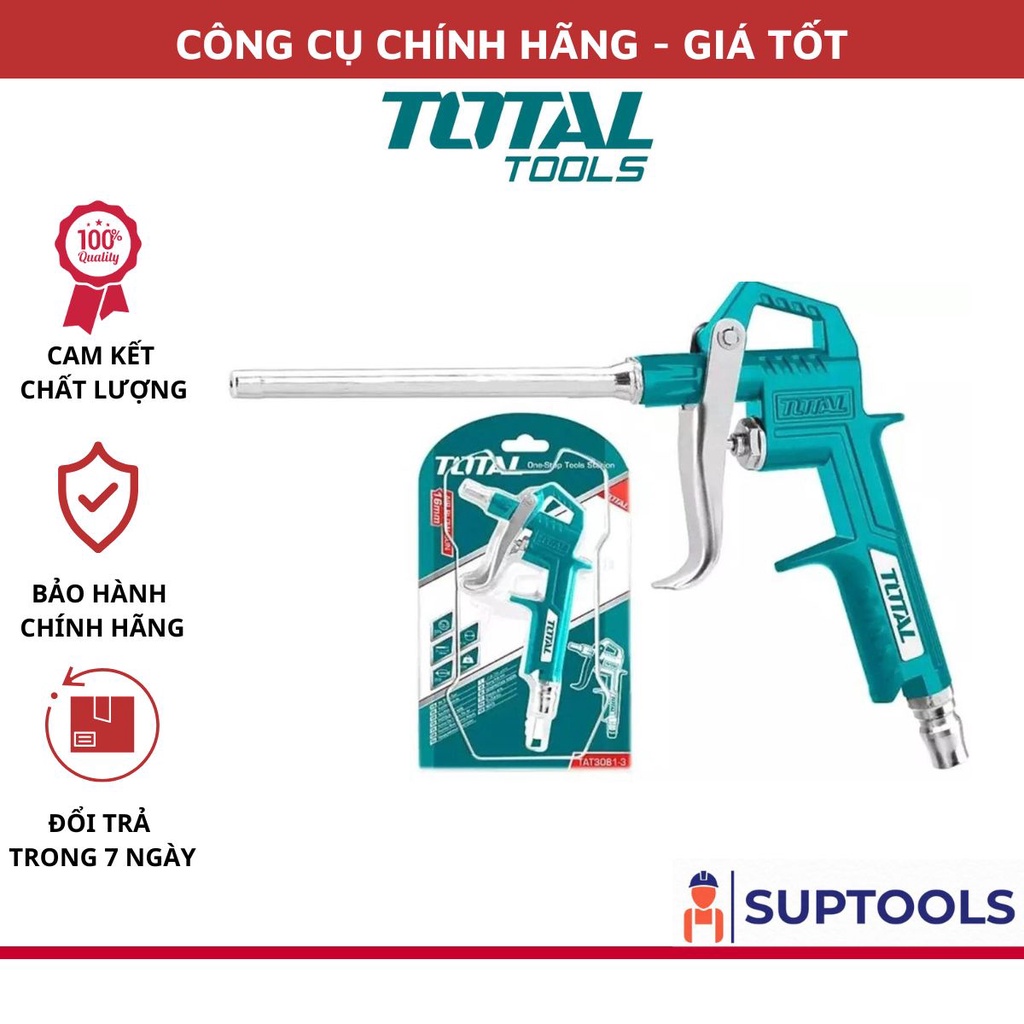 Súng thổi khí TOTAL TAT3081-3 Dụng cụ xịt thổi khí chiều dài ống phun 80mm, phụ kiện của máy nén khí [Hàng chính hãng]