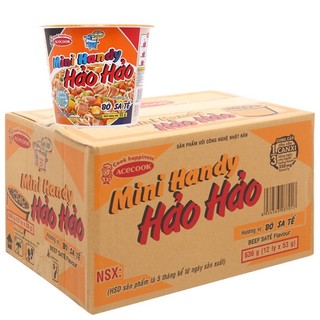 Mì ăn liền mini handy hảo hảo vị bò sa tế 53g- thùng 12 ly