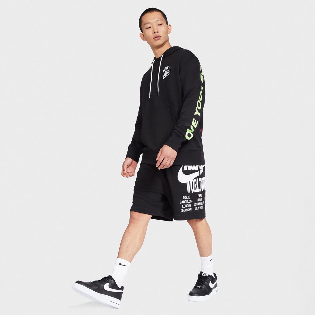 Áo khoác nam nữ N-i-k-e Sportswear World Tour Pullover Hoodie ; Áo hoodie thể thao chất nỉ chạy bộ, tập luyện - Đen