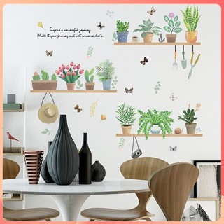 Decal Dán Tường Trang Trí Cây Xanh, Chậu Hoa Nhỏ