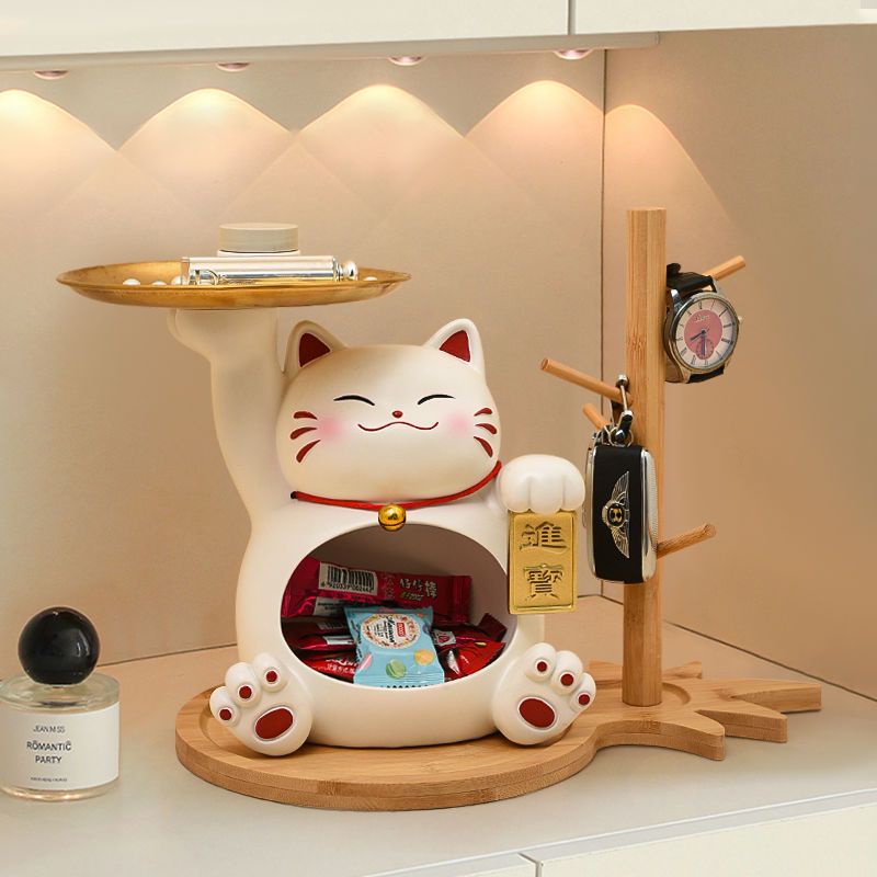 Hộp Đựng Chìa Khóa Hình Mèo May Mắn Dễ Thương Để Bàn Trang Trí Phòng Khách