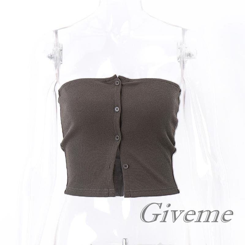 Áo Croptop Dệt Kim Màu Trơn Cài Nút Phía Trước Thời Trang Mùa Hè Cho Nữ