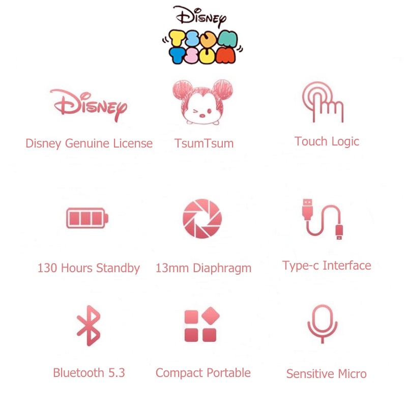 Tai Nghe Không Dây Bluetooth 5.3 TWS Hình Gấu Dâu Tây Disney Đáng Yêu Chất Lượng Âm Thanh HiFi