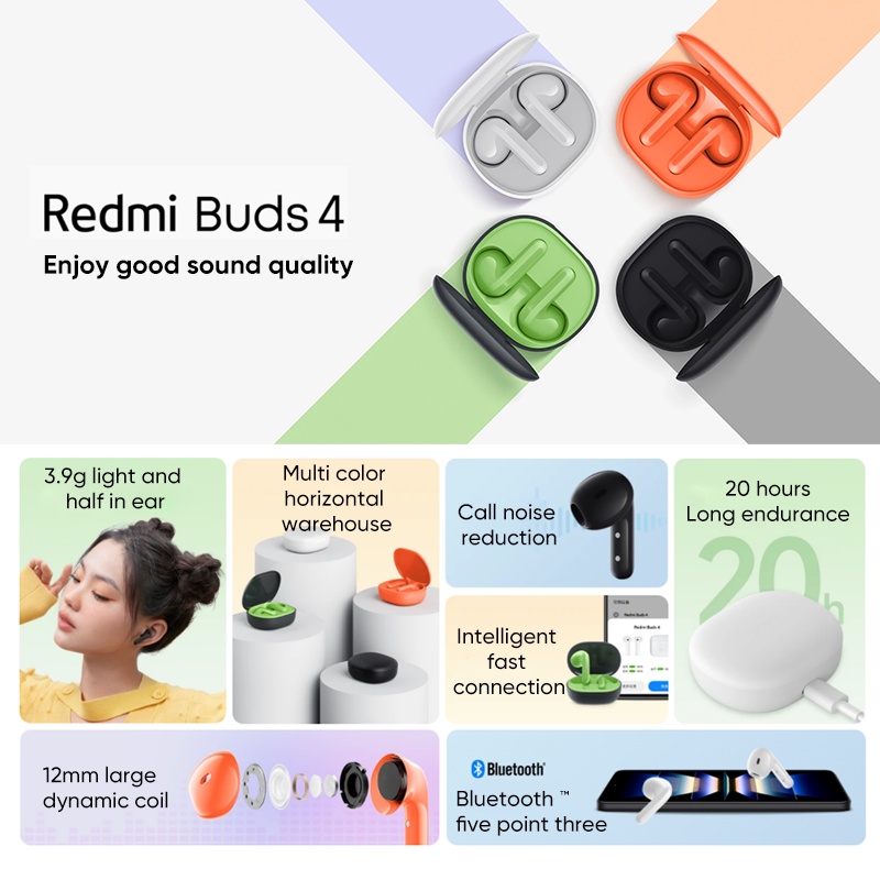Tai Nghe Nhét Tai Không Dây Bluetooth 5.3 TWS Xiaomi Redmi Buds 4 Lite IP54 Buds 4 Youth