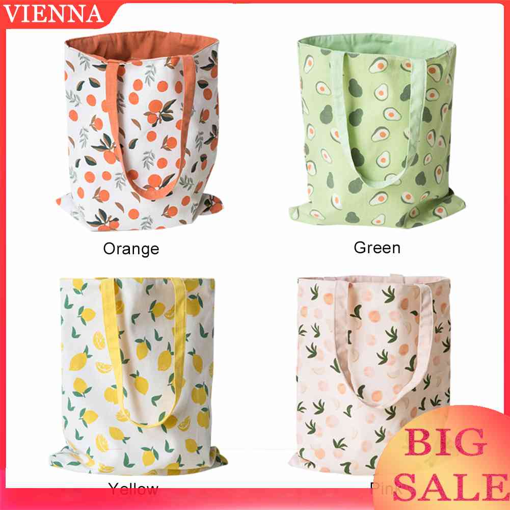 Túi Xách Mua Sắm Cỡ Lớn In Họa Tiết Trái Cây Hai Mặt Xinh Xắn