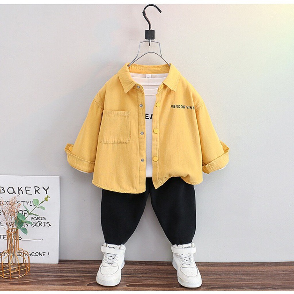 Áo sơ mi hai lớp cho bé mặc tết, áo dài tay cổ bẻ 2 lớp mùa đông cho bé 6 đến 28kg KANGMIN KIDS