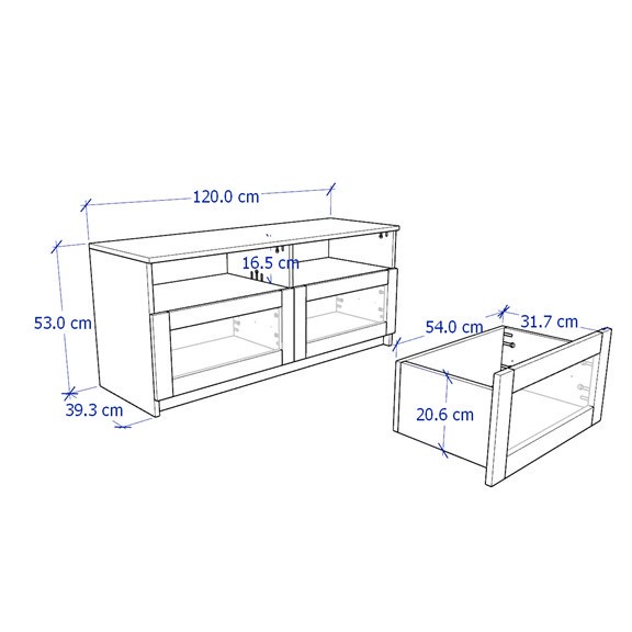 KALUA, Kệ tivi 2 hộc kéo TVD_002, 120x41x53cm, kệ gỗ Scandi Home