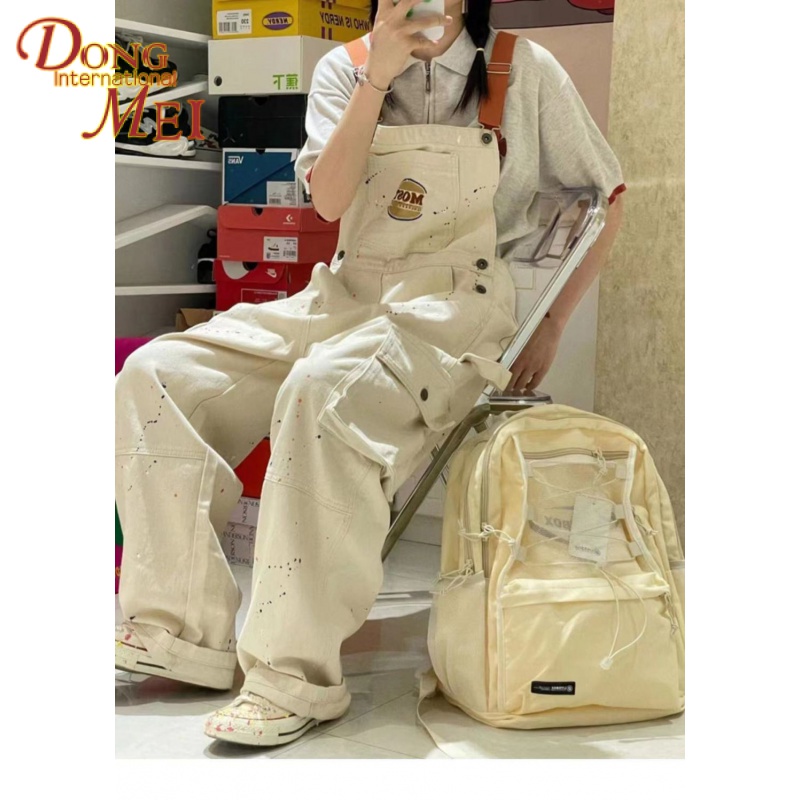 Quần Yếm Denim Lưng Cao Ống Rộng Phong Cách Thời Trang Đường Phố Mới Cho Nữ