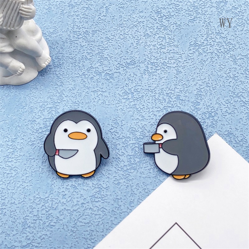 Huy Hiệu Cài Áo Hình Chim Cánh Cụt Hoạt Hình Vui Nhộn Bằng Kim Loại