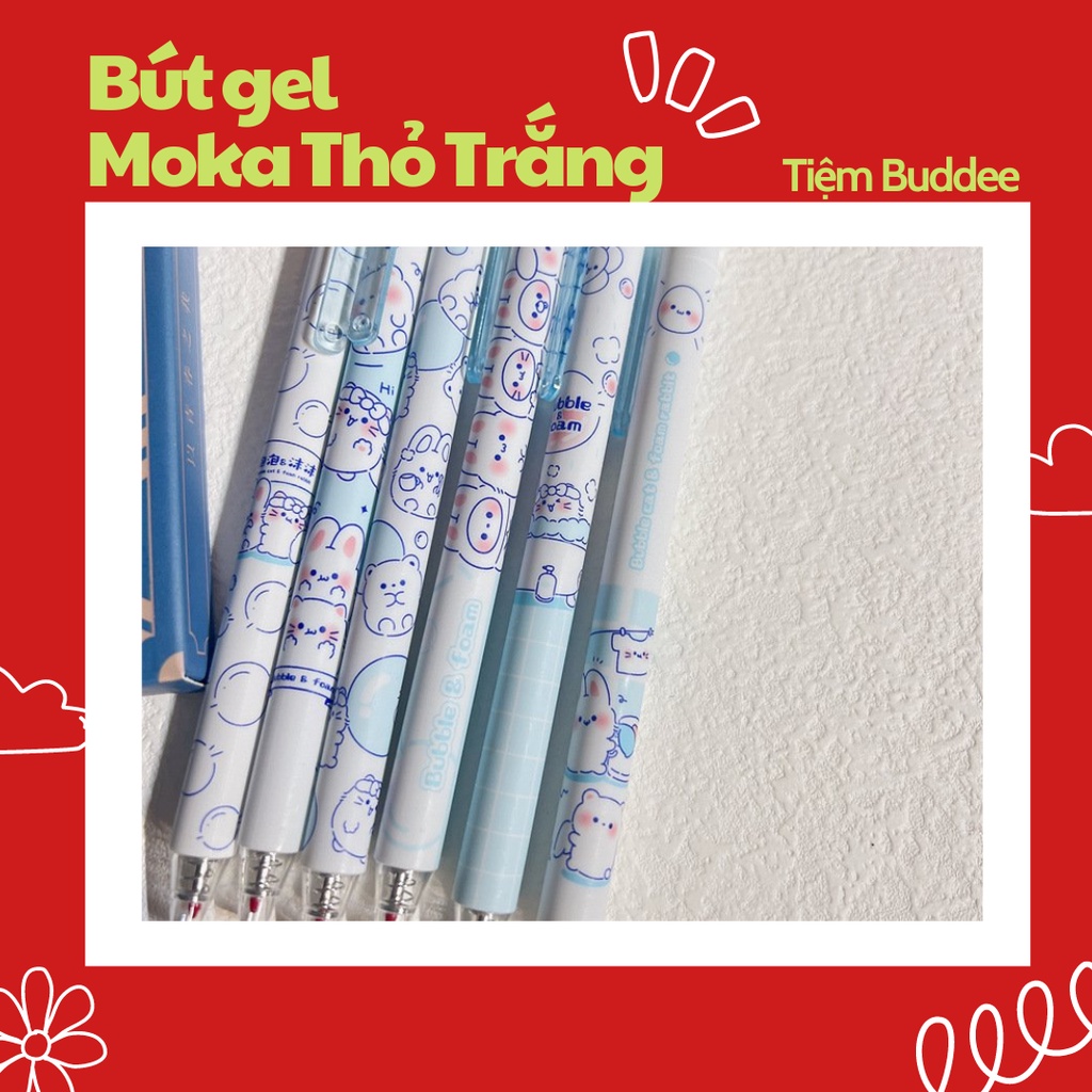 Bút Gel Mực Đen 0.5mm Moka Hoạ Tiết Thỏ Trắng Siêu Xinh
