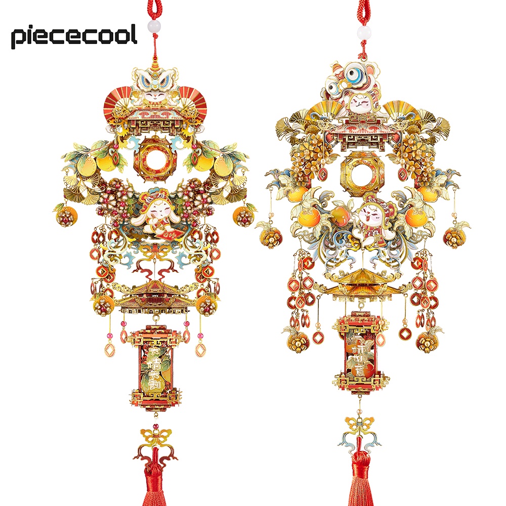 Mô hình dây treo thỏ PIECECOOL thủ công 3D bằng kim loại màu cam lớn dùng làm quà tặng năm mới
