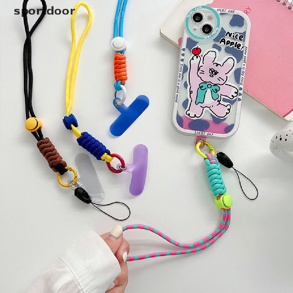 [sportoutdoor] Dây Xích Điện Thoại Dạng Nhẫn Đeo Tay Dáng Ngắn Có Miếng Vá Màu Tương Phản Cho Điện Thoại Di Động / Móc Khóa Thể Thao Dài Và Ngắn Ca