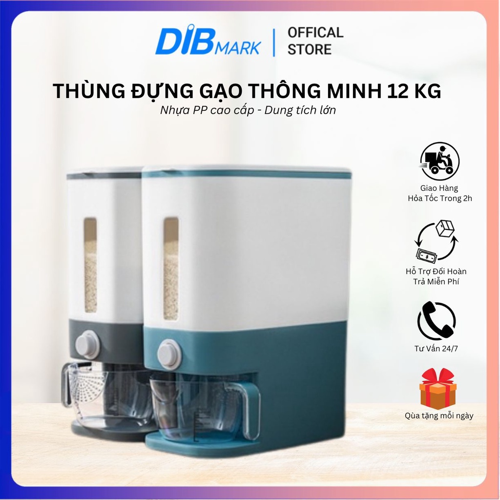 Thùng đựng gạo thông minh 12kg công nghệ Nhật Bản bảo hành 12 tháng Dib Mark
