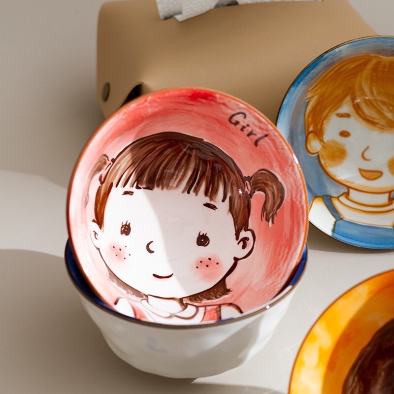 Bộ 2 Bát nhỡ sứ decor gia đình girl. boy