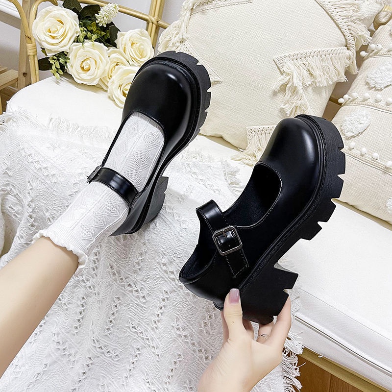 Giày Da Cao Gót Hở Ngón Đế Dày Phong Cách Lolita