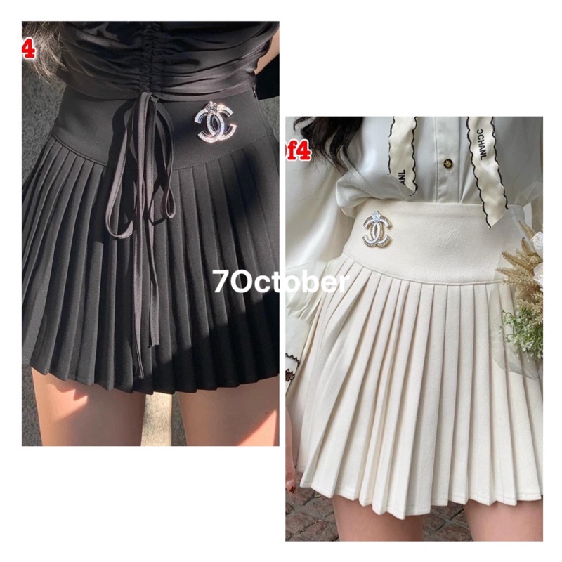 Chân Váy Xếp Ly Chữ A Cạp Thêu Họa Tiết Có Lót Quần Bên Trong