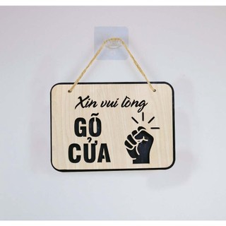 Biển bảng gỗ decor xin vui lòng gõ cửa - bảng gỗ trang trí gia đình