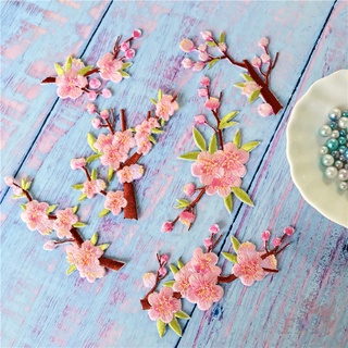 Miếng dán ủi hoặc thêu họa tiết hoa anh đào nguyên cành sắc nét DIY sáng tạo