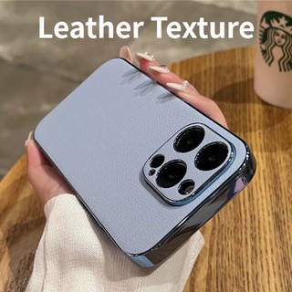 Ốp Điện Thoại Da Khung Mạ Điện Sang Trọng Chống Sốc Cho iPhone 14 13 12 11 Pro Max 14 Plus