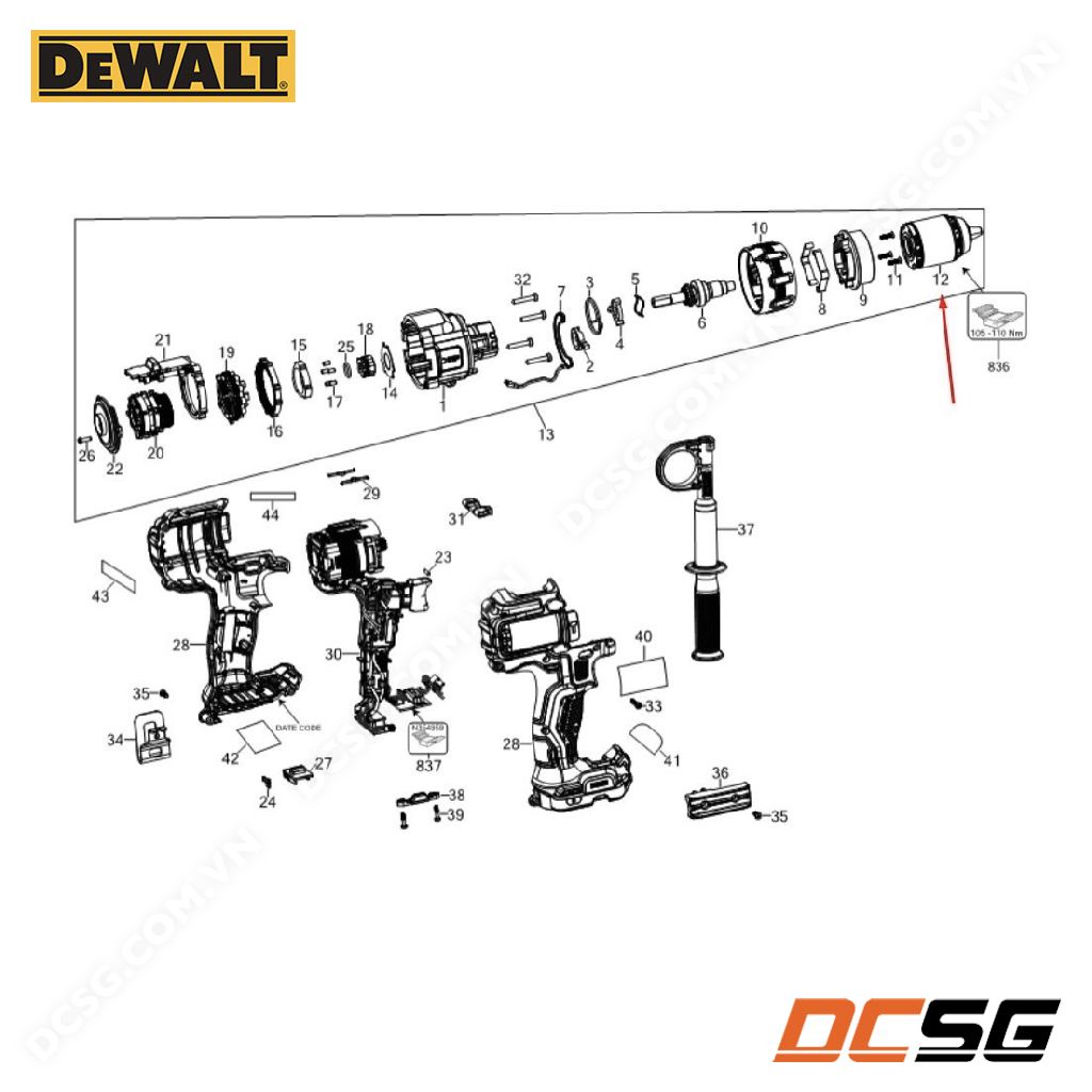 Đầu khoan Autolock 13mm kim loại cho DEWALT DCD999 N747286 | DCSG