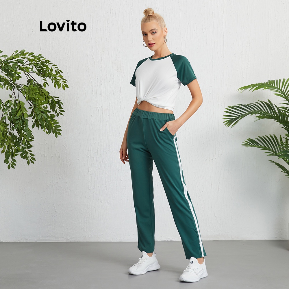 Quần dài thể thao Lovito phối màu tương phản có túi L09023