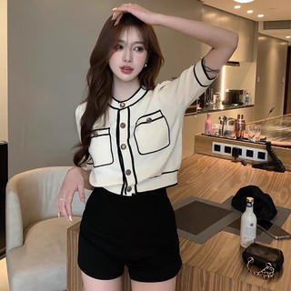 Áo Len mỏng cộc tay phối viền QC