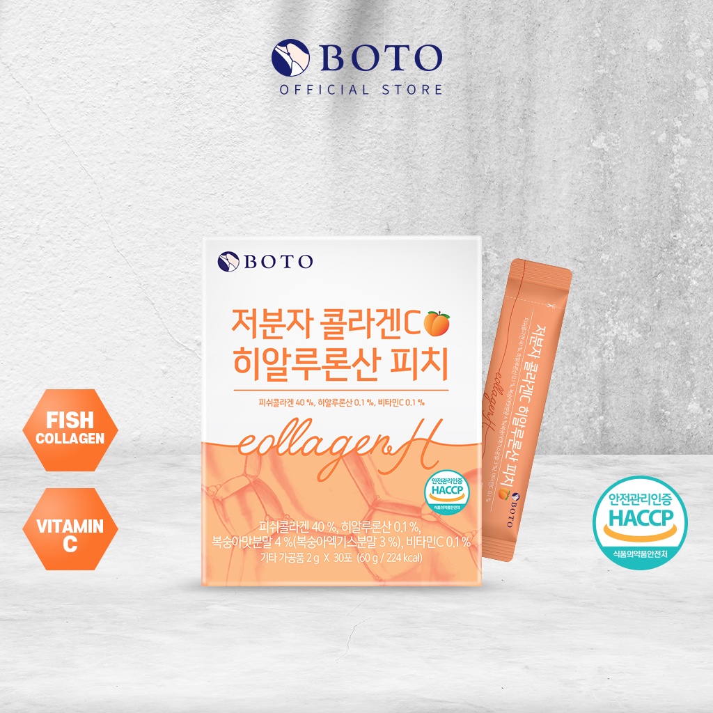 Set 30 gói bột BOTO Chứa Collagen Axit Hyaluronic Và Quả Đào 2g