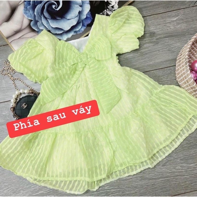 Đầm tay phồng xanh bơ ngọt cho bé gái