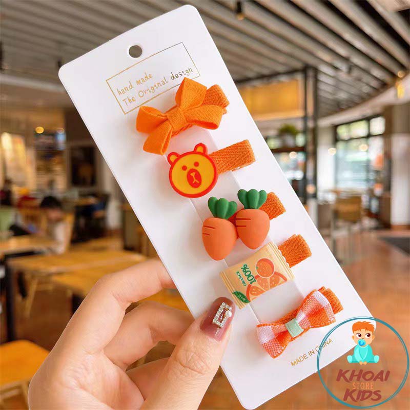 Sét kẹp tóc xinh xắn nhiều màu hoạ tiết dễ thương phong cách Hàn Quốc cho bé