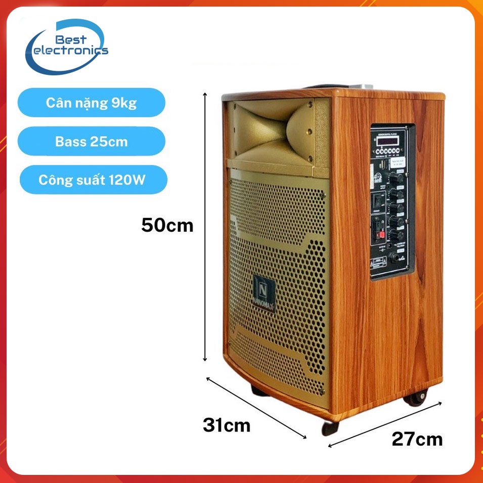 Loa Kéo Di Động Nanomax S-10B 2.5 Tấc| Loa Kéo Karaoke Công Suất Lớn 120W | Loa Bluetooth Tay Kéo Tặng 2 Mic Không Dây