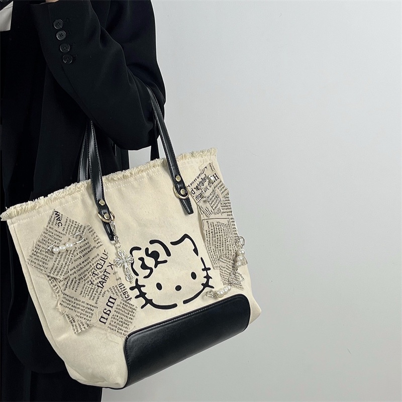 MISCHA Túi Xách canvas Sức Chứa Lớn Thêu Họa Tiết Dễ Thương Thời Trang niche Y2Y Cho Nữ