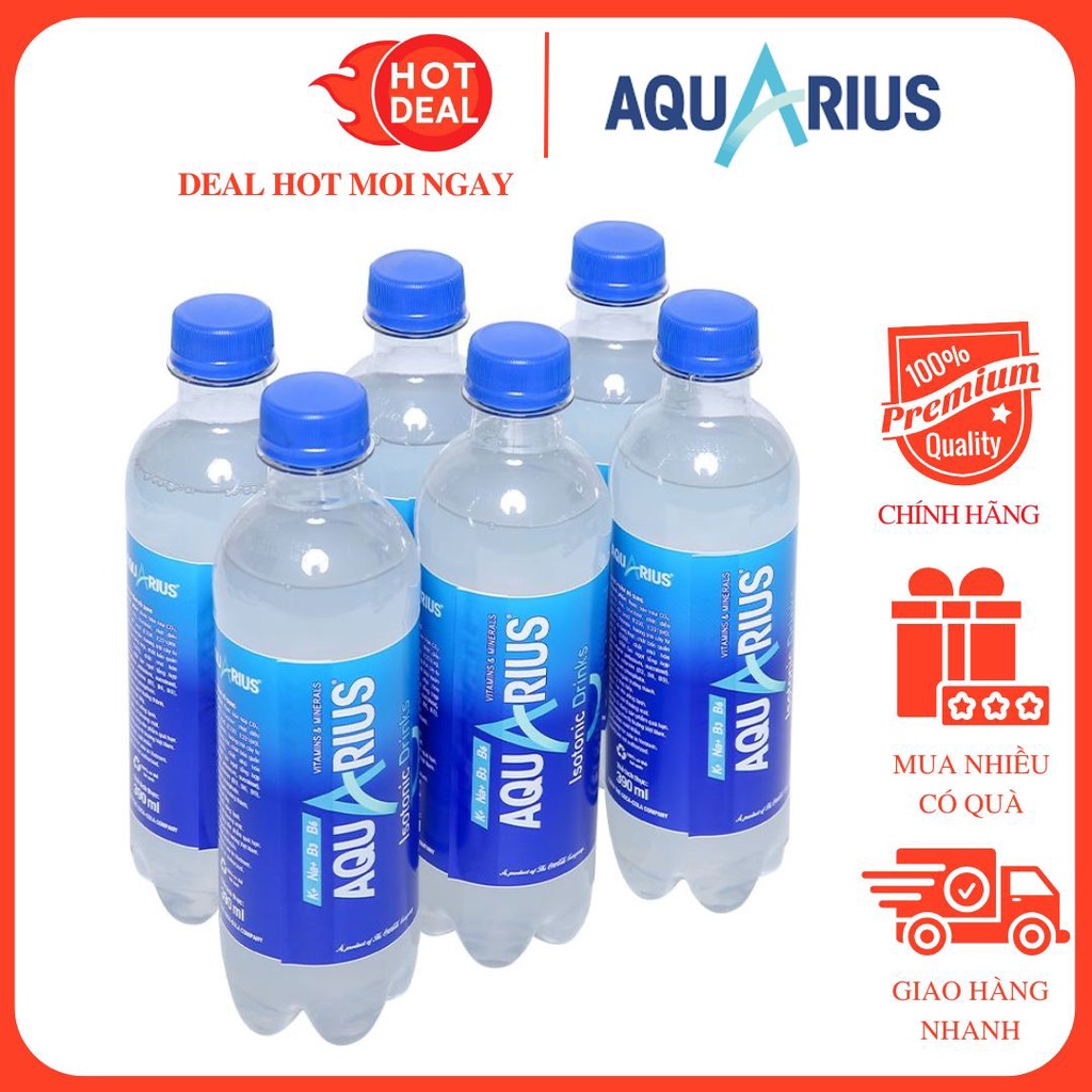 Lốc 6 Chai Nước Uống Thể Thao Vận Động Aquarius 390ML/Chai