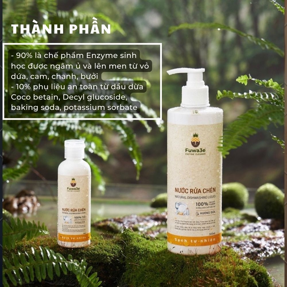 Nước rửa bát Fuwa3e 100ml organic Enzyme sinh học khử mùi, an toàn cho da nhạy cảm