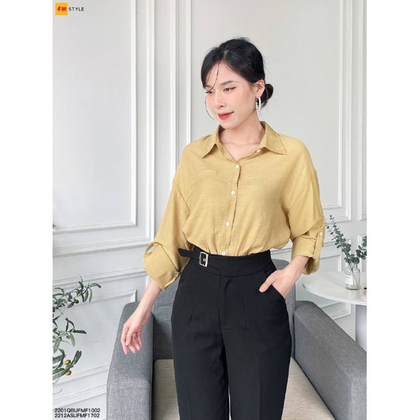 Áo sơ mi nữ FM STYLE cổ bẻ tay dài phối túi form rộng vải cotton cao cấp ulzzang mang đi học đi làm 22120733