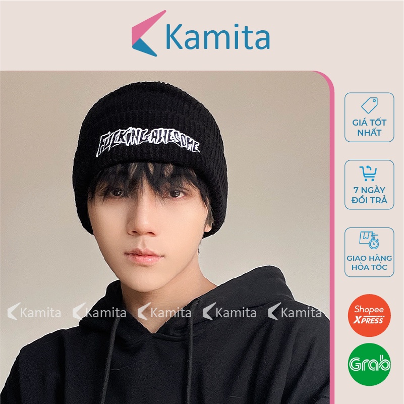 Mũ Len Beanie Thêu Chữ Fucking Awesome KAMITA Phong Cách Hiphop, Nón Len Đẹp Unisex Nam Nữ Giá Rẻ Mùa Đông Hàn Quốc ML29
