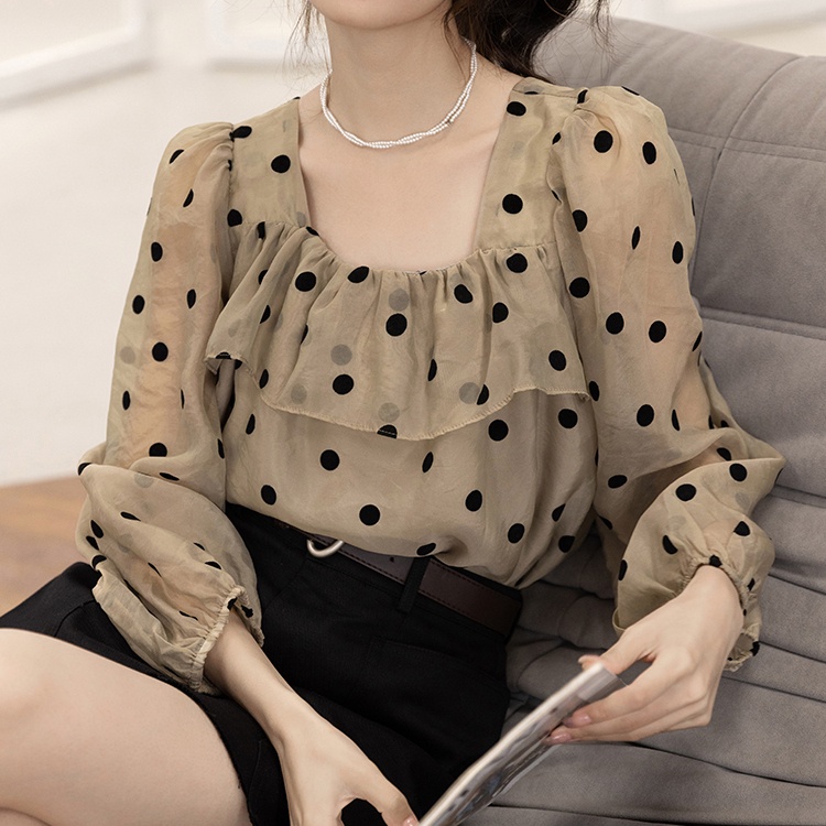 Áo Sơ Mi Chiffon Họa Tiết Chấm Bi Phong Cách Hàn Quốc 2023 Cao Cấp Cho Nữ CF1