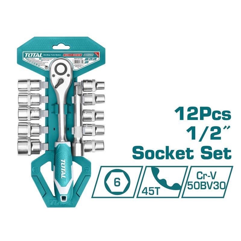 ĐỒ NGHỀ TOTAL Bộ 12 cái socket (1/2 inch) & cần 2 chiều THT141121