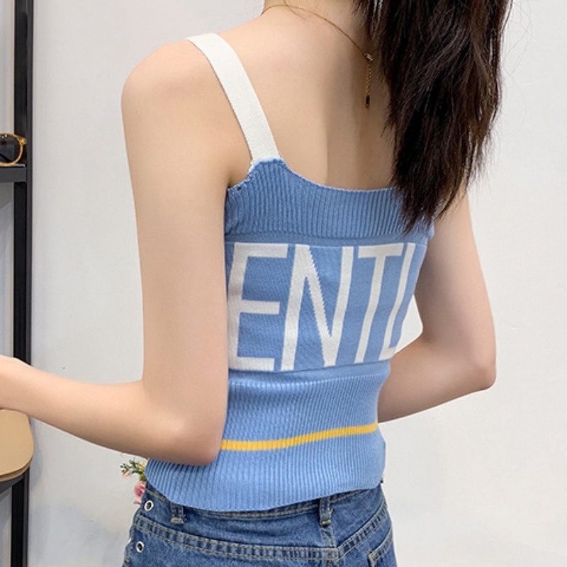 Áo Hai Dây Dệt Kim In Chữ Màu Tương Phản Phong Cách Hàn Quốc Dễ Thương Thời Trang Cho Tuổi Teen