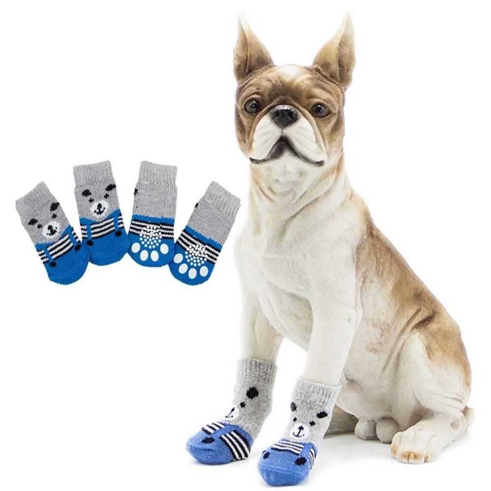 Set 4 Đôi Vớ Mềm Thoáng Khí Chống Đóng Băng Họa Tiết Hoạt Hình Dành Cho Thú Cưng