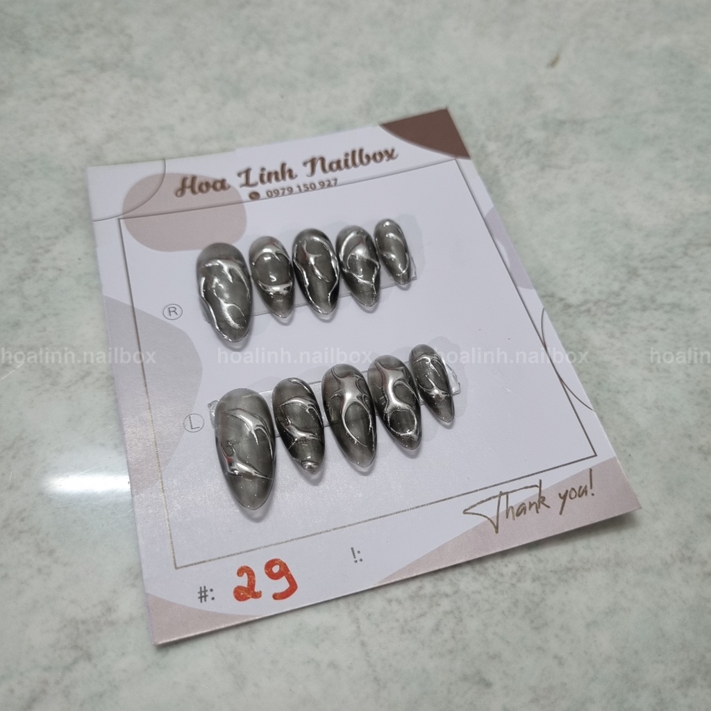 Mẫu Gel Nổi Bạc Form Tròn Nhọn Gắn Móng Úp - Hoa Linh Nail Box thiết kế thủ công 29